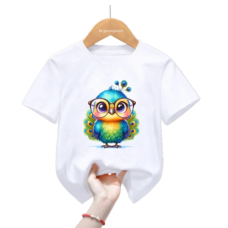 Beautiful Adorable Peacock Love Balloon Printed T Shirt Girls/Boys Funny Kawaii Kids Clothes Summer Short Sleeve T-Shirt