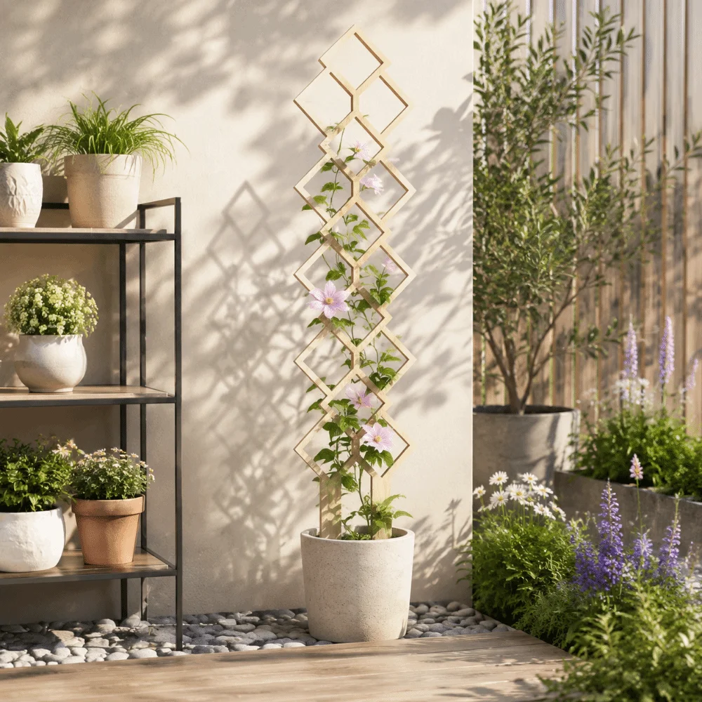 

Wooden Garden Plant Trellis Hollow Out Climbing Stand Plant Support Rack Flowers Vine Geometric Plant Trellis Frame