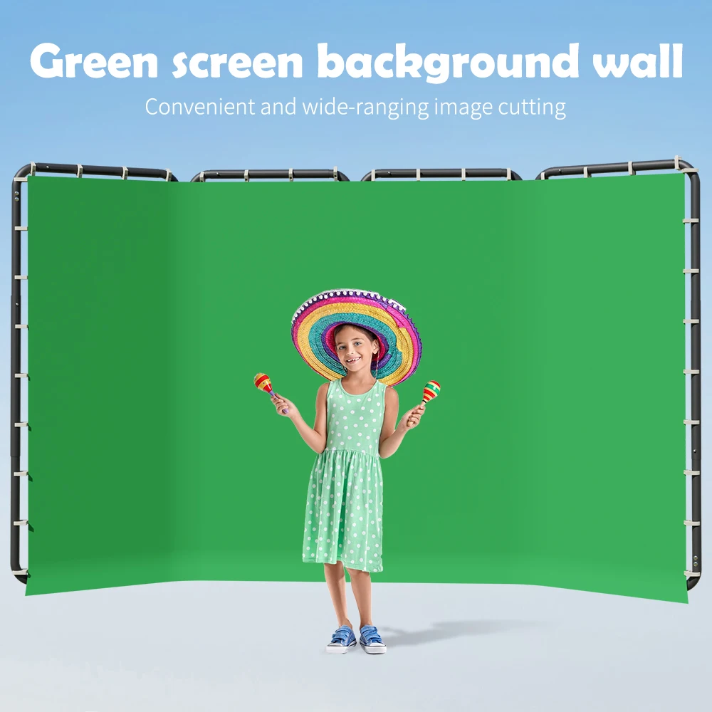 Background Stand 240CMx400CM with Green Screen Wall and Clip Photography Backdrop Frame For Living Video Recording Changing Room