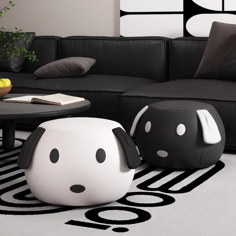 

Dog Cartoon Stool Shoe Changing Stool Breathable High-quality Leather Chair Solid Wood Frame Creative Design Liv Room Decoration