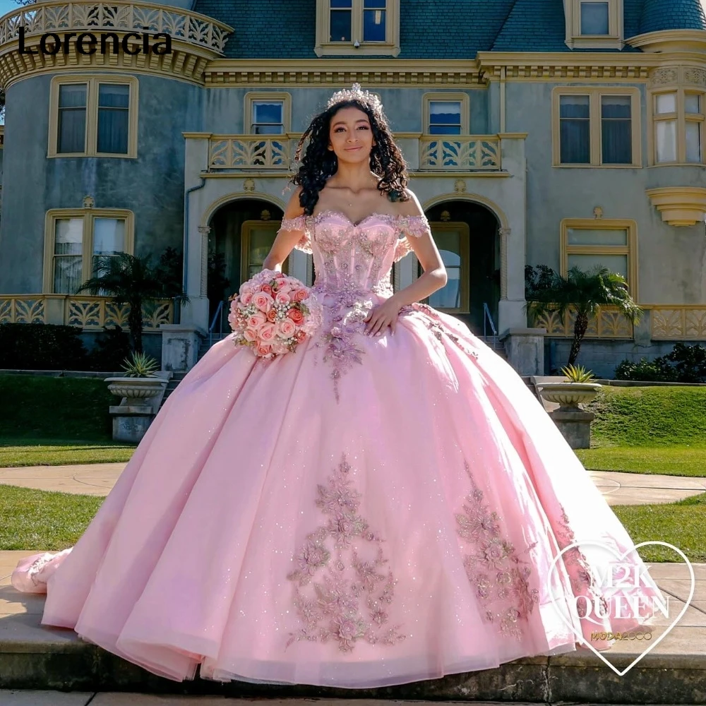 Robe de Quinceanera rose mexicaine brillante personnalisée, robe de Rh, corset à nœud perlé appliqué, Sweet 16, robe éducative de 15 ans, YQD906, 2024