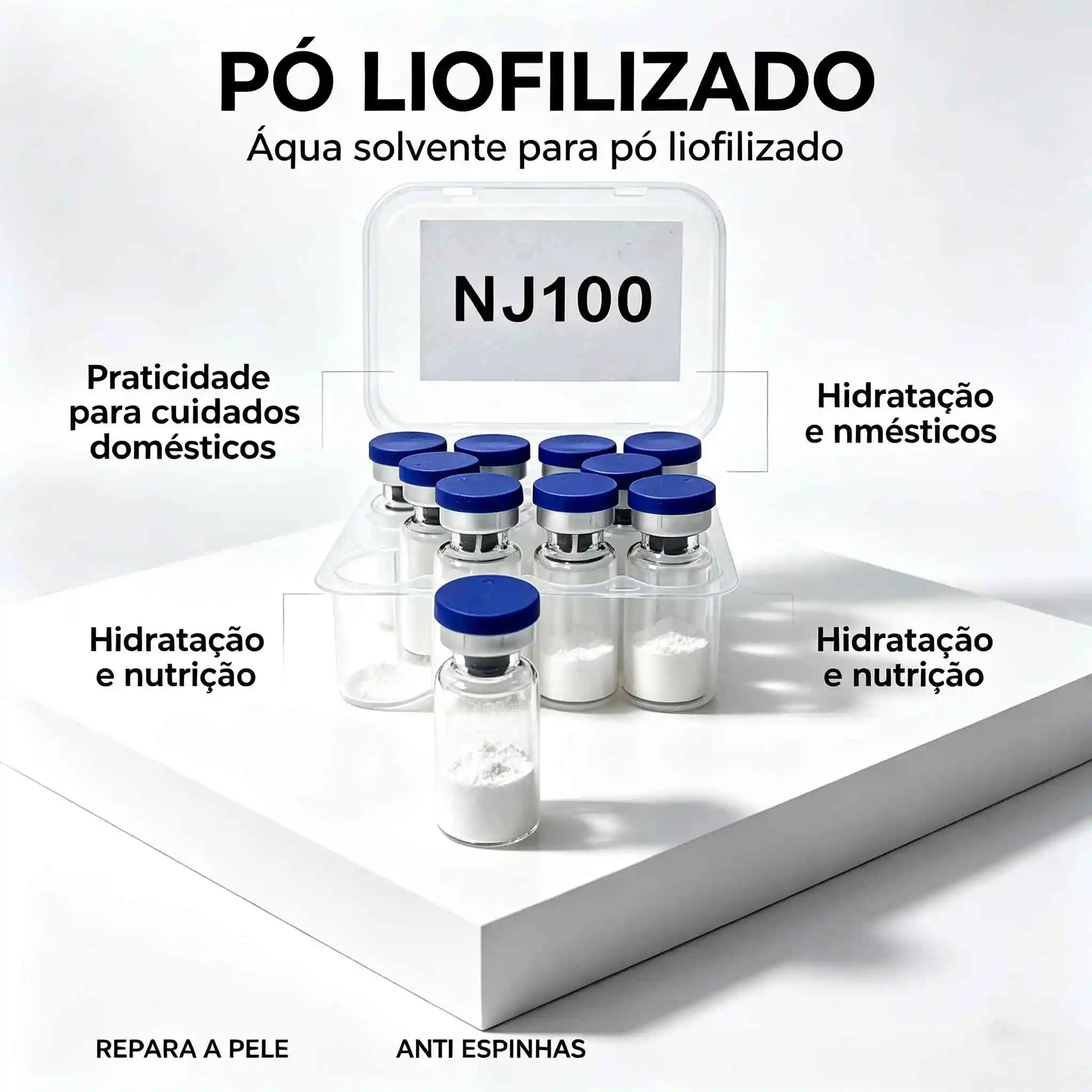 (Random Cap Color) High-Quality Lyophilized Powder: NAD+ (100mg, 500mg, 1000mg) — 1 Box 10 Vials. Repairs Skin Damage, Provides