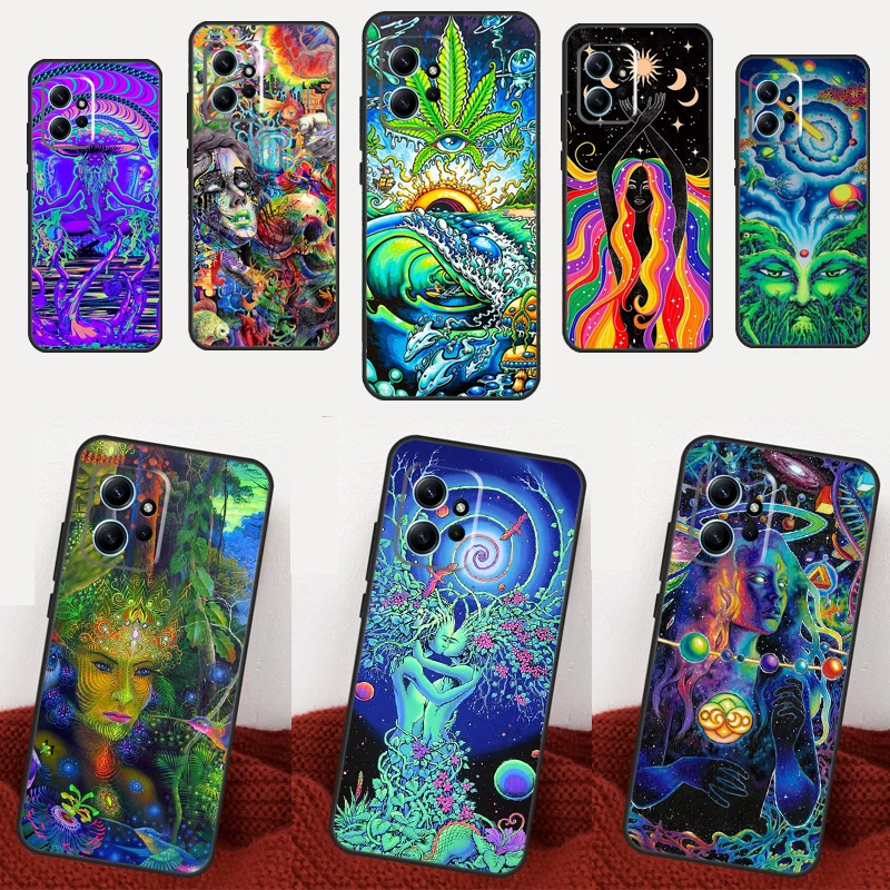 Psychedelic Leaf Art Case For Xiaomi Redmi Note 11 8 9 10 12 Pro Note 12S 9S 10S 11S 8T 9A 9C 10A 10C 12C Fundas