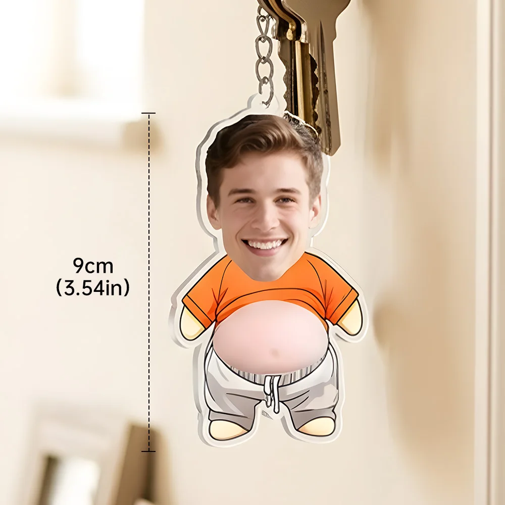 Keepsake Gift For Birthday Party,Personalised Funny Custom Pot‑belly Character Key RingPlayful Chubby Tummy Theme Art Ornament.