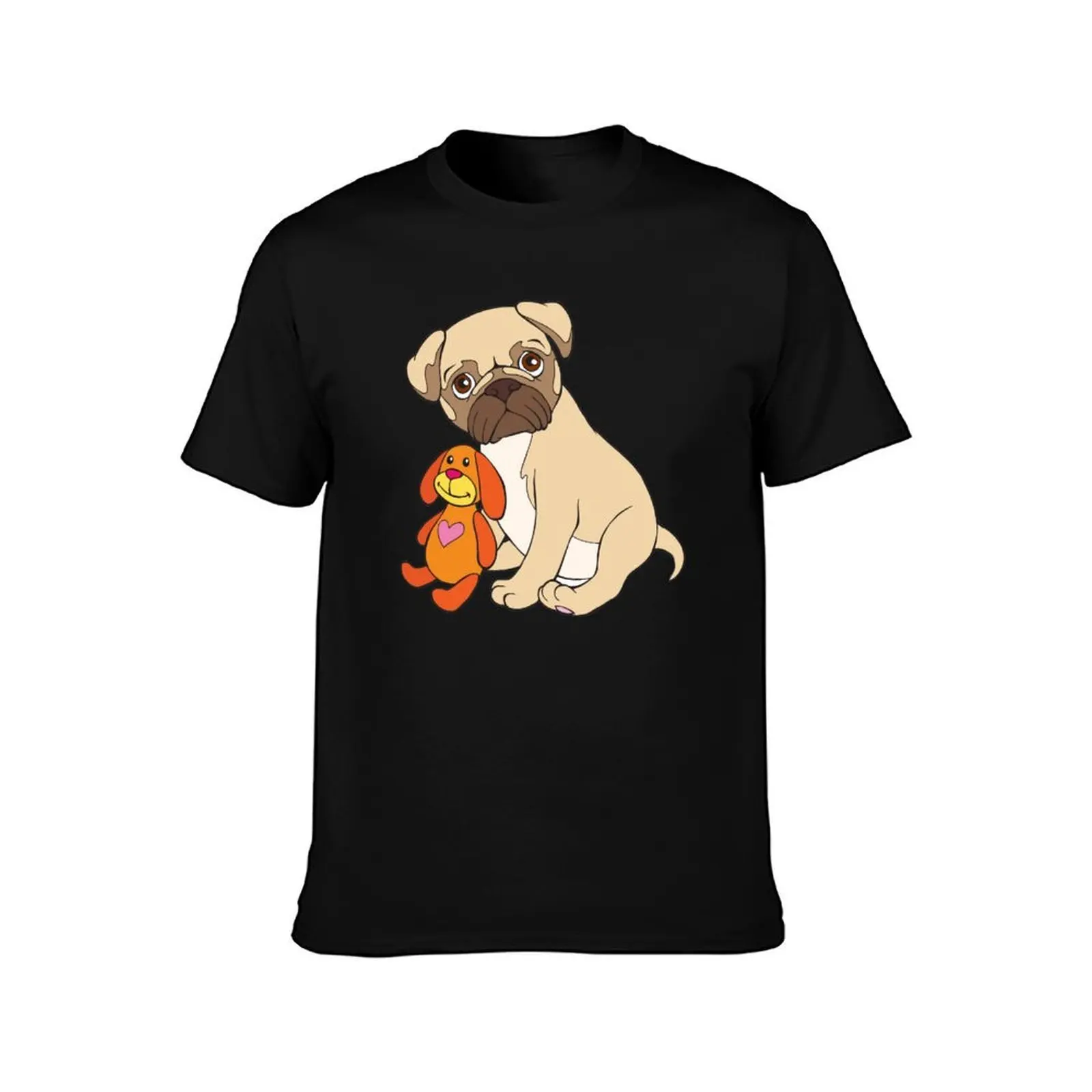 Pug with stuffed animal T-Shirt Long Lasting Casual T-Shirt
