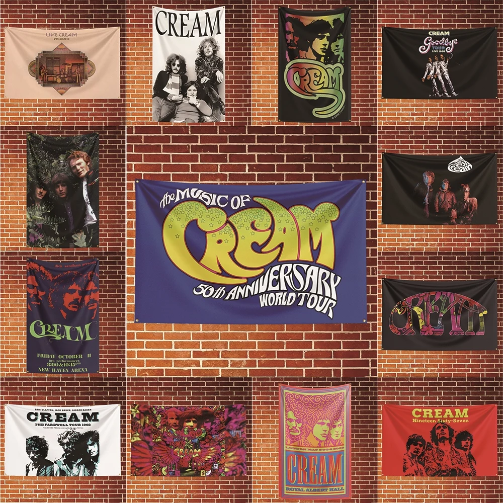 cream Music Flag Banner For Fan Cave Watch Party Tailgate Gathering Indoor Outdoor Backyard Home Festival Ornament Supply