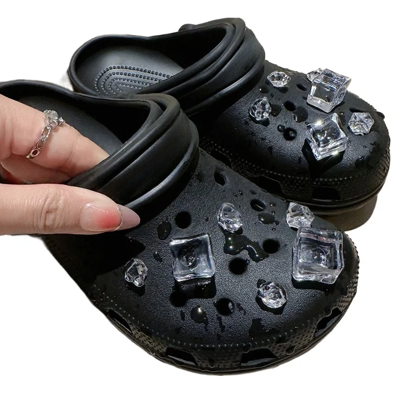 Ensemble de breloques de chaussures en forme de Cube de glace pour filles, Simulation créative, décoration de chaussures de jardin, qualité de styliste, accessoires de chaussures à trous, cadeau