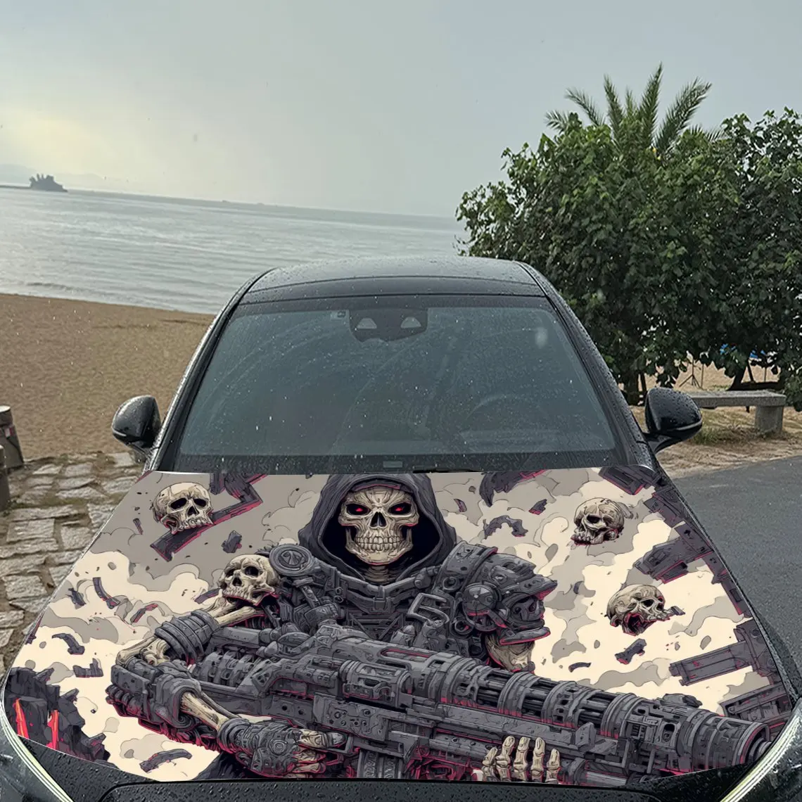 العصرية الخيال العلمي - Fi الميكانيكية الجمجمة - تحت عنوان PVC محرك السيارة يلتف الفينيل، ذاتية اللصق للماء غطاء السيارة ملصق لاصق لامع ورائع، السيارة