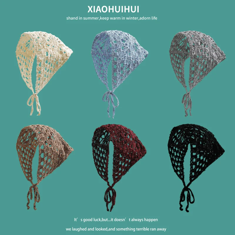 French Ins Handmade Cotton Thread Crochet Hollowed Triangle Headband Women Retro Literary Artistic Photo Atmosphere Headscarf