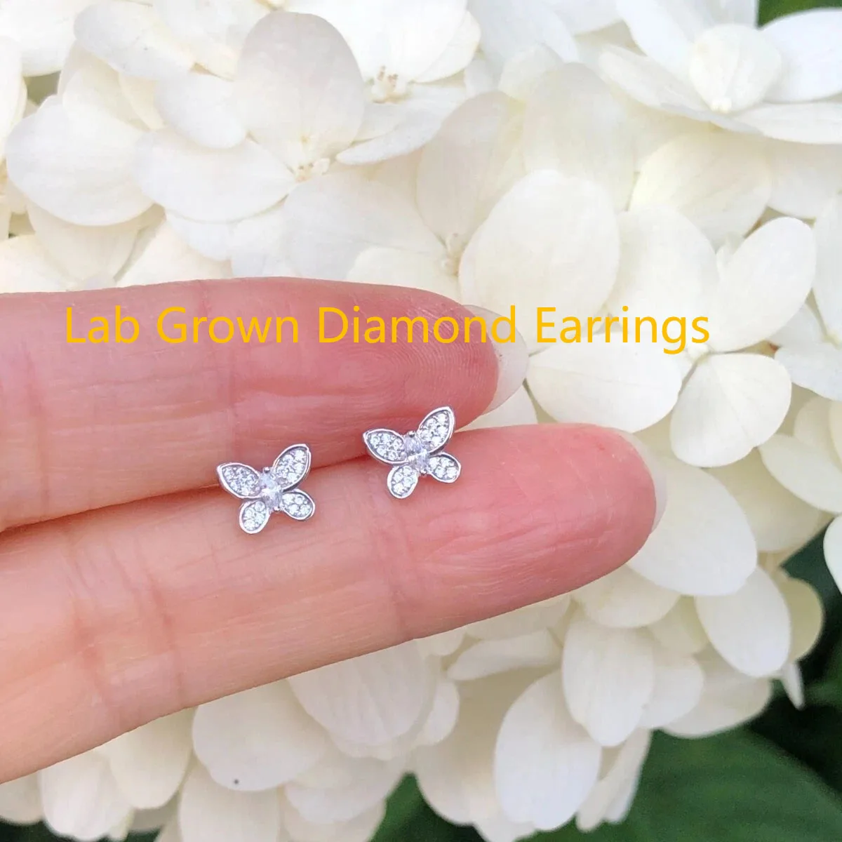 Platinum 950 Lab Grown Diamond Round Diamond DEF VS-VVS Butterfly Stud Earrings Womens Kids Tiny Post Studs 6.5mm Width