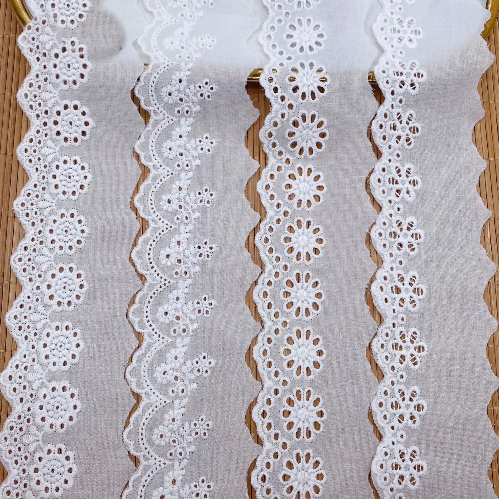 5Y Cotton Embroidered White Flower Lace Fabric Dubai Wide Sewing DIY Trim Wedding Applique Ribbon Collar Cloth Guipure