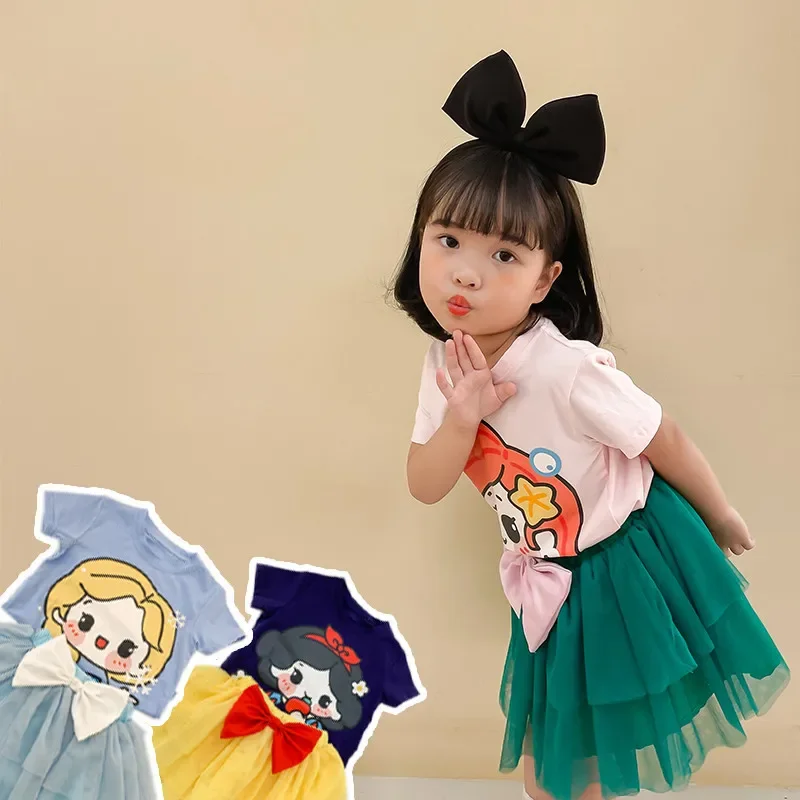 فستان الأميرات المجمد للأطفال 2 إلسا طقم تنورة لحورية البحر ظريف للبنات مكون من قطعتين تي شيرت + تنورة توتو ملابس صيفية على الموضة