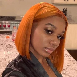 Short Bob Wig Ginger Orange Lace Front Human Hair Wigs For Women Brazilian Straight Bob T Lace Ombre 27 Colored Remy Hair Wigs