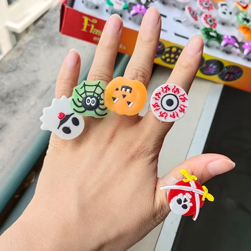 10pcs Halloween Glowing Rings LED Flash Finger Ring Creative Cute Pumpkin Ghost Eye Rings For Children Best Gifts