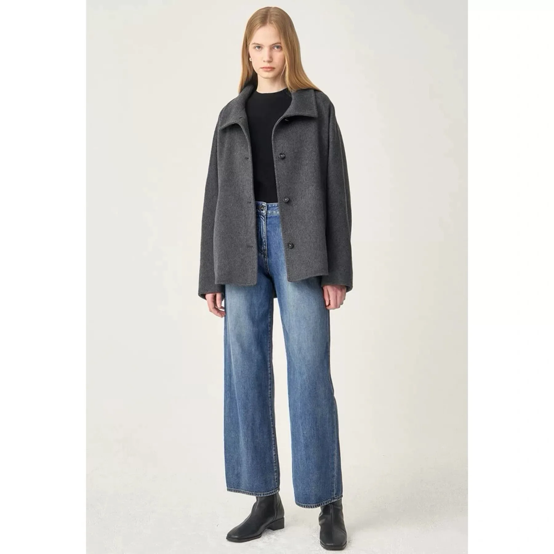 

Lemon Cheese Autumn Faionable Woolen ort Coat Wide Fit A-Line Collarl Ele Women's Outerwear Commute Sle Pure Color