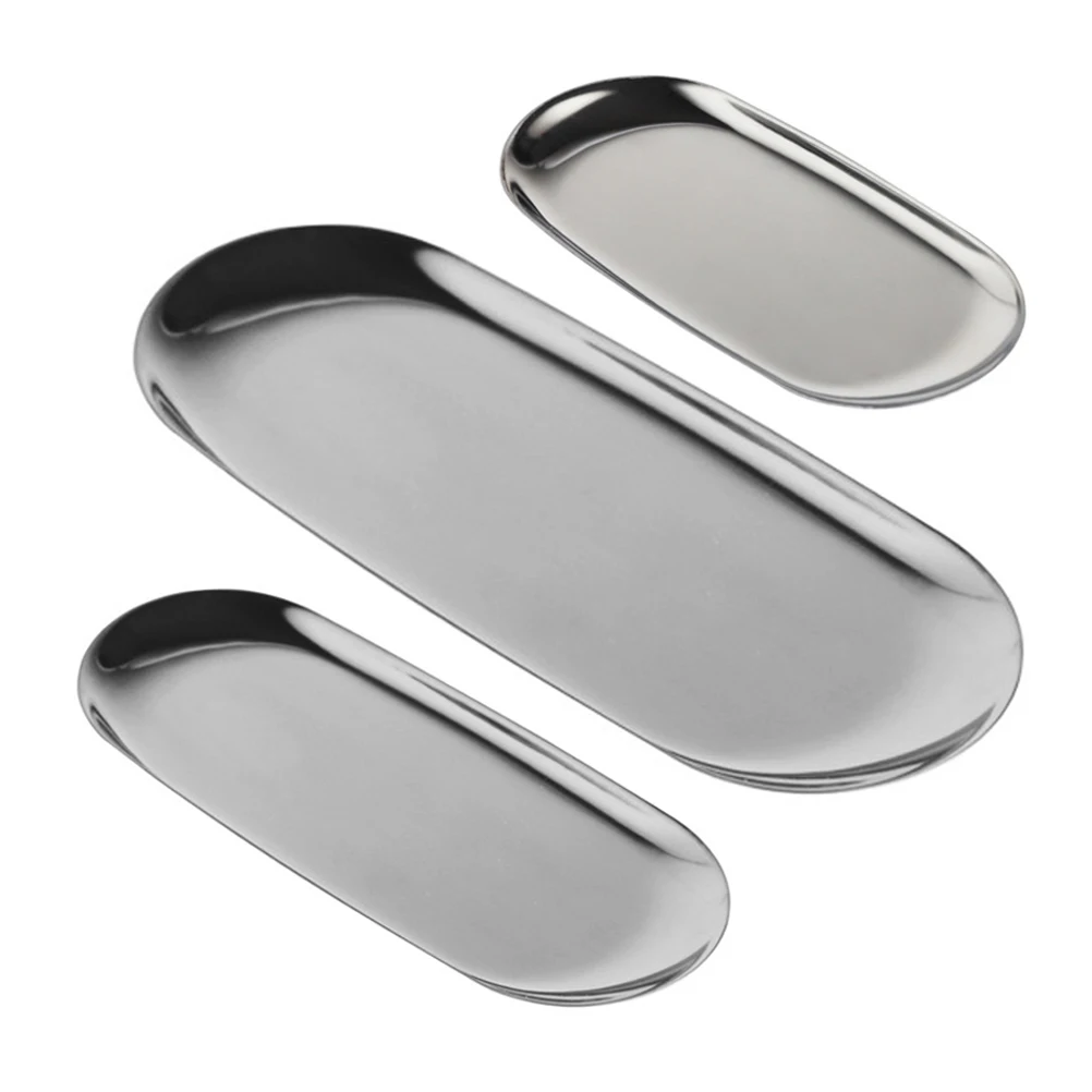 

3pcs Stainless Steel Tray Kitchen Cutlery Holder Silver Parties Fruit Decorative Plate Storage Jewelry