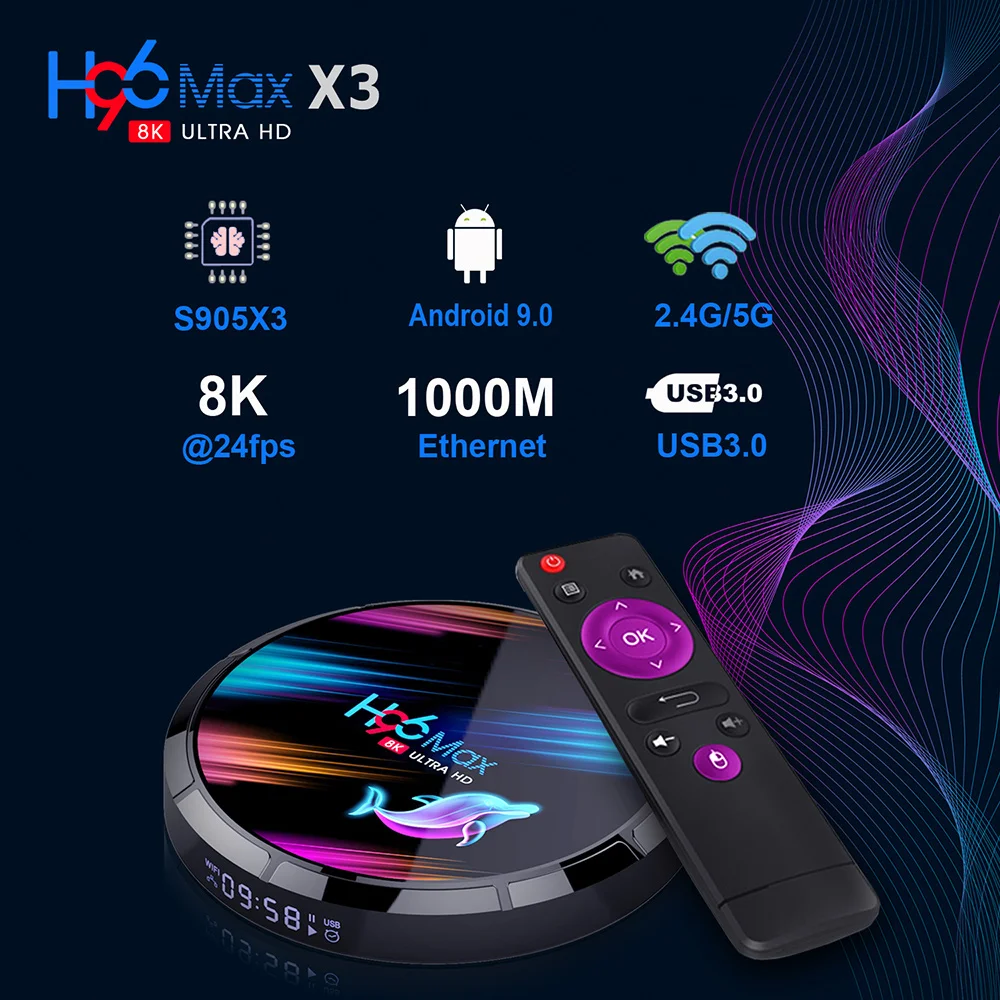 H96 MAX X3 Amlogic S905X3 Smart TV Box Android 9.0 8K Max 4GB RAM 64GB ROM Dual Wifi Media Player Set Top Box YouTube