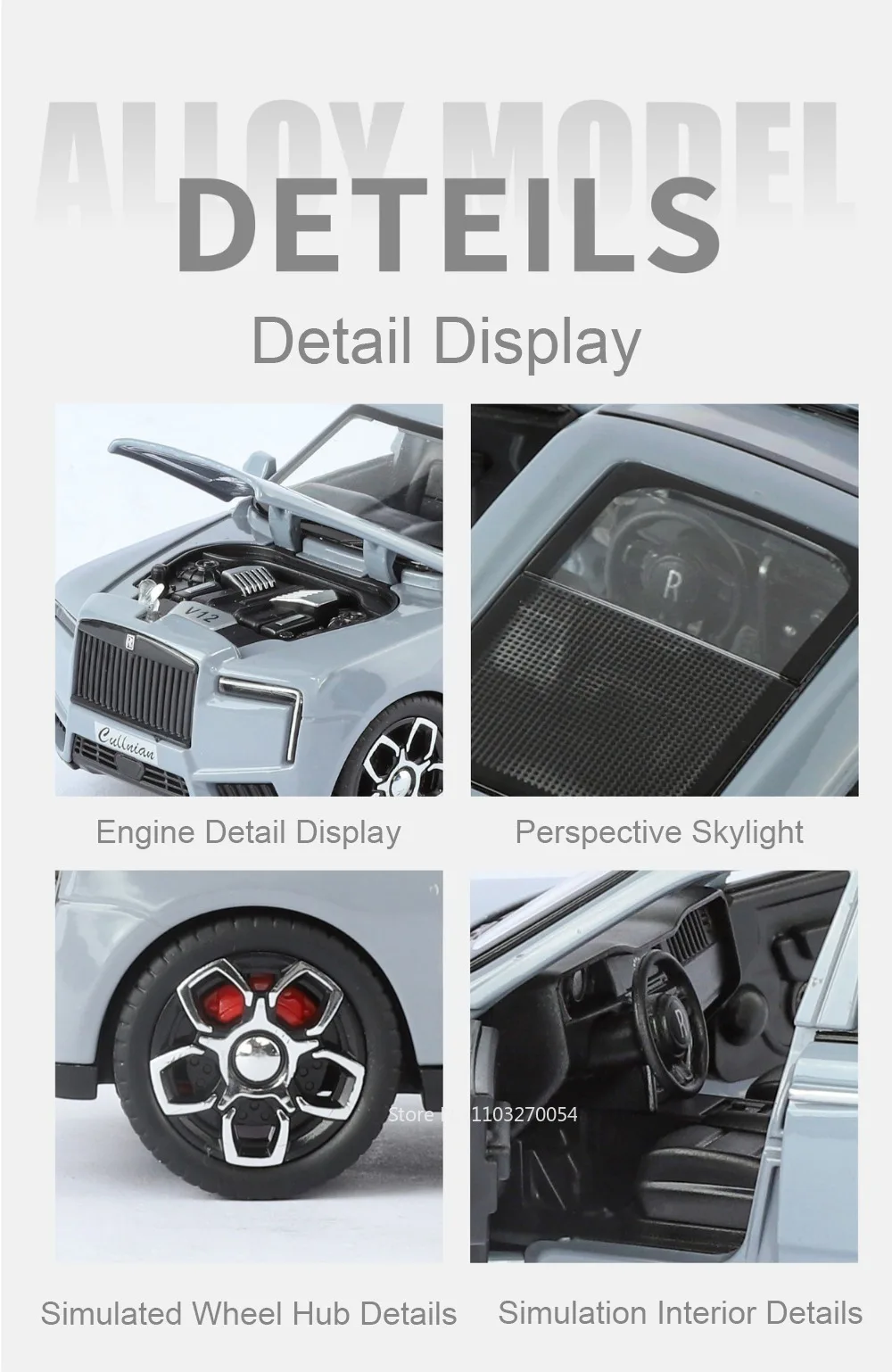 1:32 Rolls-Royce Cullinan Dawn Modell Spielzeug Druckguss Legierung Auto Sound Licht Zurückziehen Türen Geöffnet Miniatur Autos Simulation Ornament – Detail 11