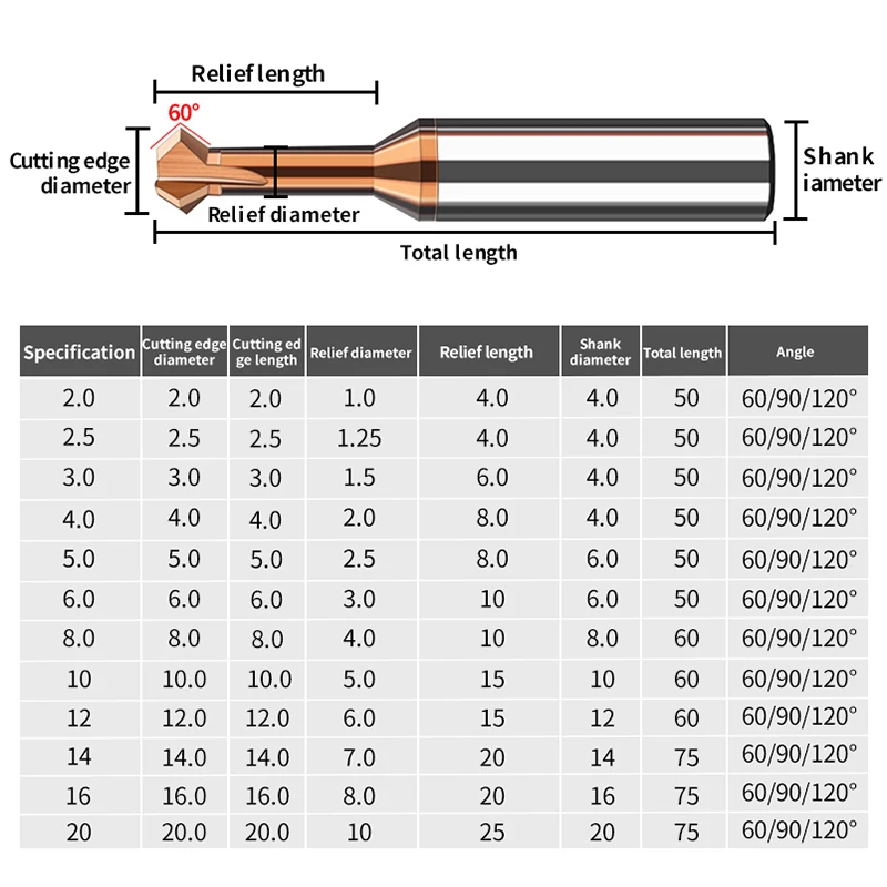 HRC55 60° 90° 120° Up And Down Chamfering Milling Cutter Tungsten Steel Carbide Chamfer Tools For Steels CNC Machining Endmills