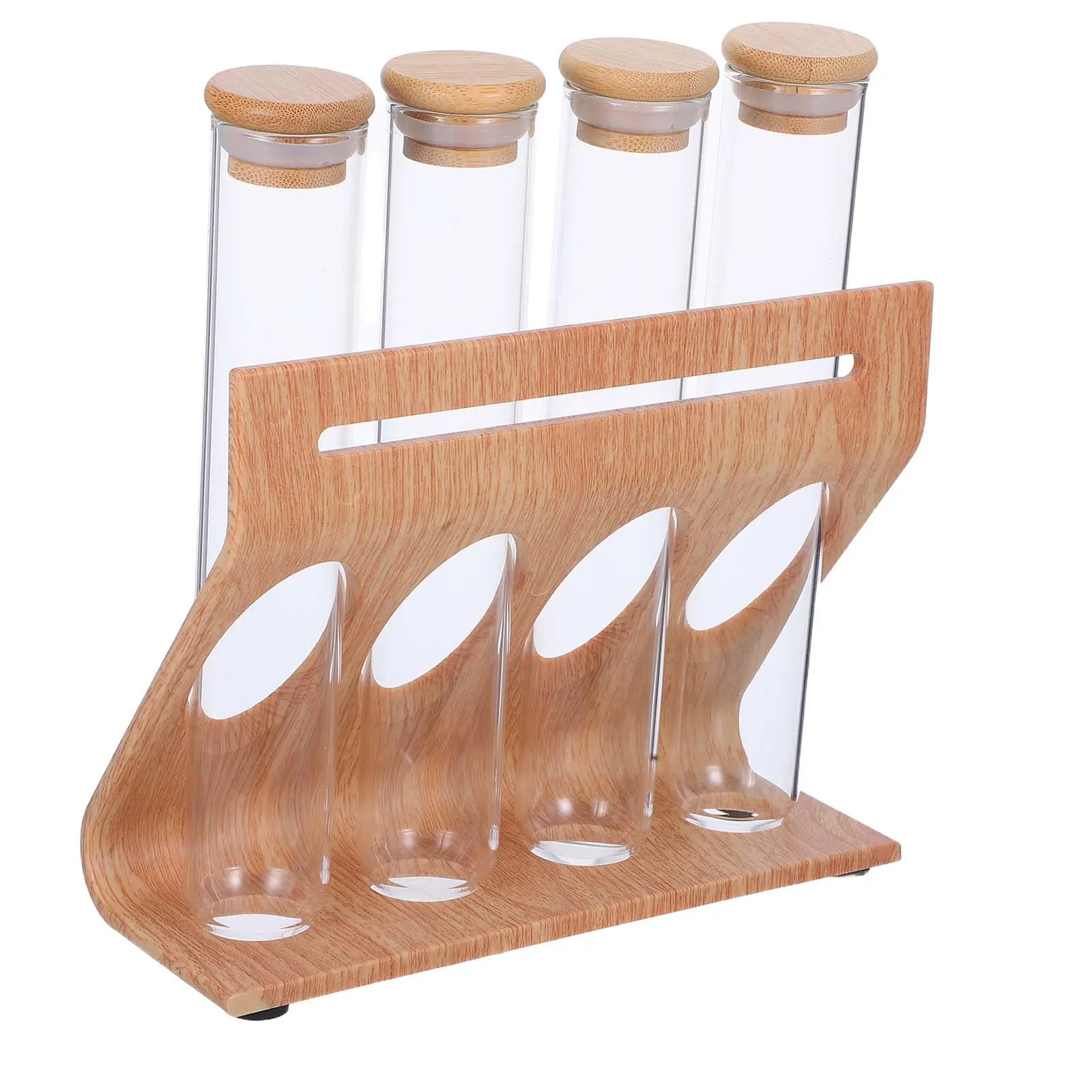

1 set Coffee Beans Display Rack Clear Glass Test Tube Bottles Wooden Shelf Storage Container For Kitchen Tea Cafe Lab Decor Tube