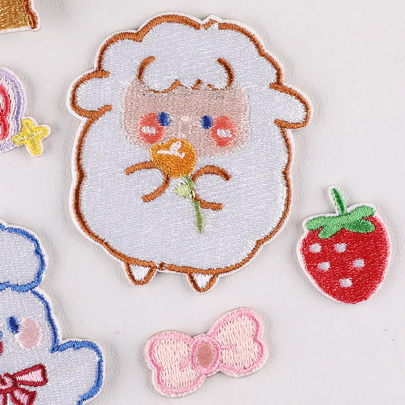 Cute Cartoon Animal Patch Rabbit Sheep Strawberry Embroidered Patches On Clothes Stickers Hand Ledger DIY Self-adhesive Badge