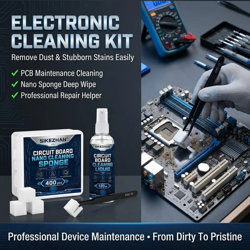 Professional Circuit Board Cleaner Kit Nano Cleaning Sponge and Precision Liquid Solution for Electronic Component Care SIKEZHAN