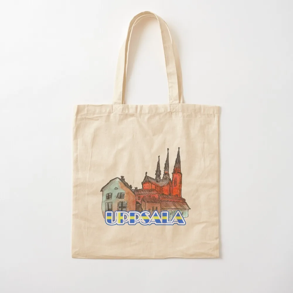 Watercolor of Uppsala cathedrale, Sweden, souvenir Tote Bag canvas tote bags cloth bags eco folding Canvas