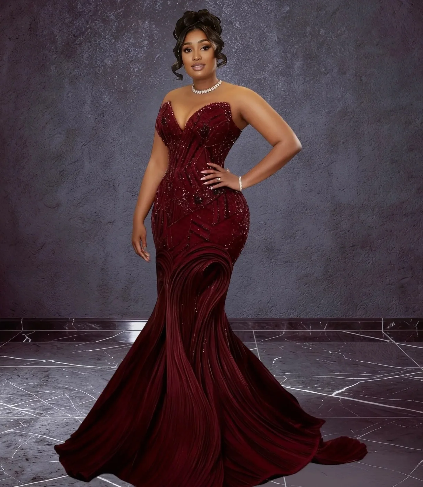 Burgundy Long Prom Dresses For Black Girls Luxury Mermaid Beaded Nigerian South African Evening Gowns Birthday Party Customized