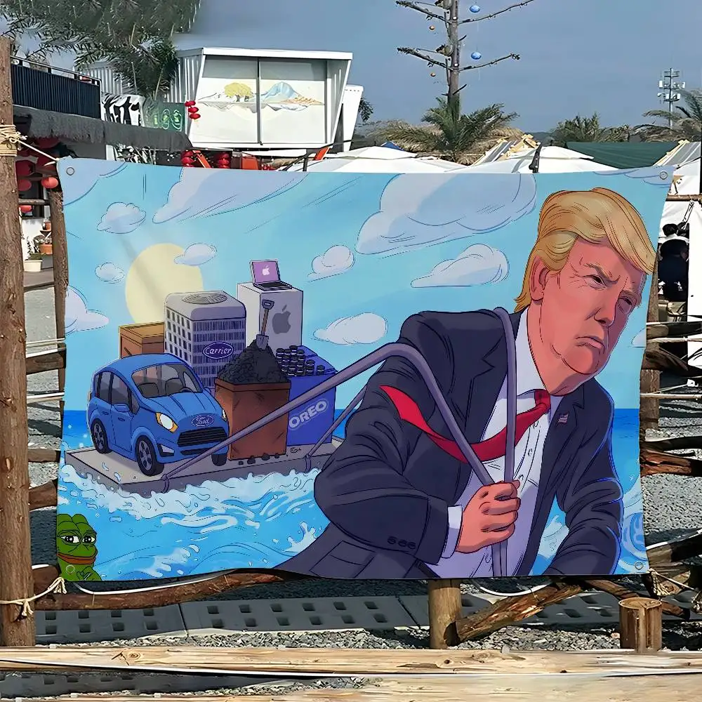 2025 Donald T-Trump Cartoon Flag Art Science Fiction Room Home Decor Wall Hanging Home Decor Banner