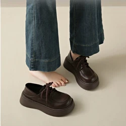 Chunky Pumps Platform Oxfords Shoes for Women 2026 Spring Lace Up Flats Woman Thick Bottom Patent Leather Gothic Loafers Shoes