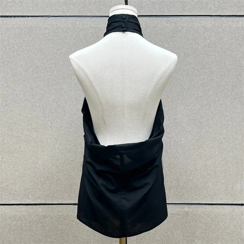 Women's vest New cross neck slim fit sleeveless top for summer 2026 Linen blend backless women's corset tanks top y2k t-shirt