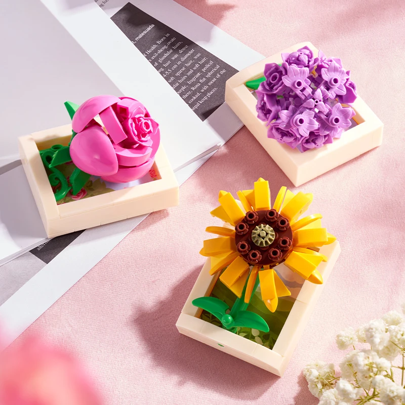 

Weekit Rose Fridge Stickers Blind Box Building Block Sets Sunflower Tulip Art Frame Illustration Bricks DIY Toys Adult Gift