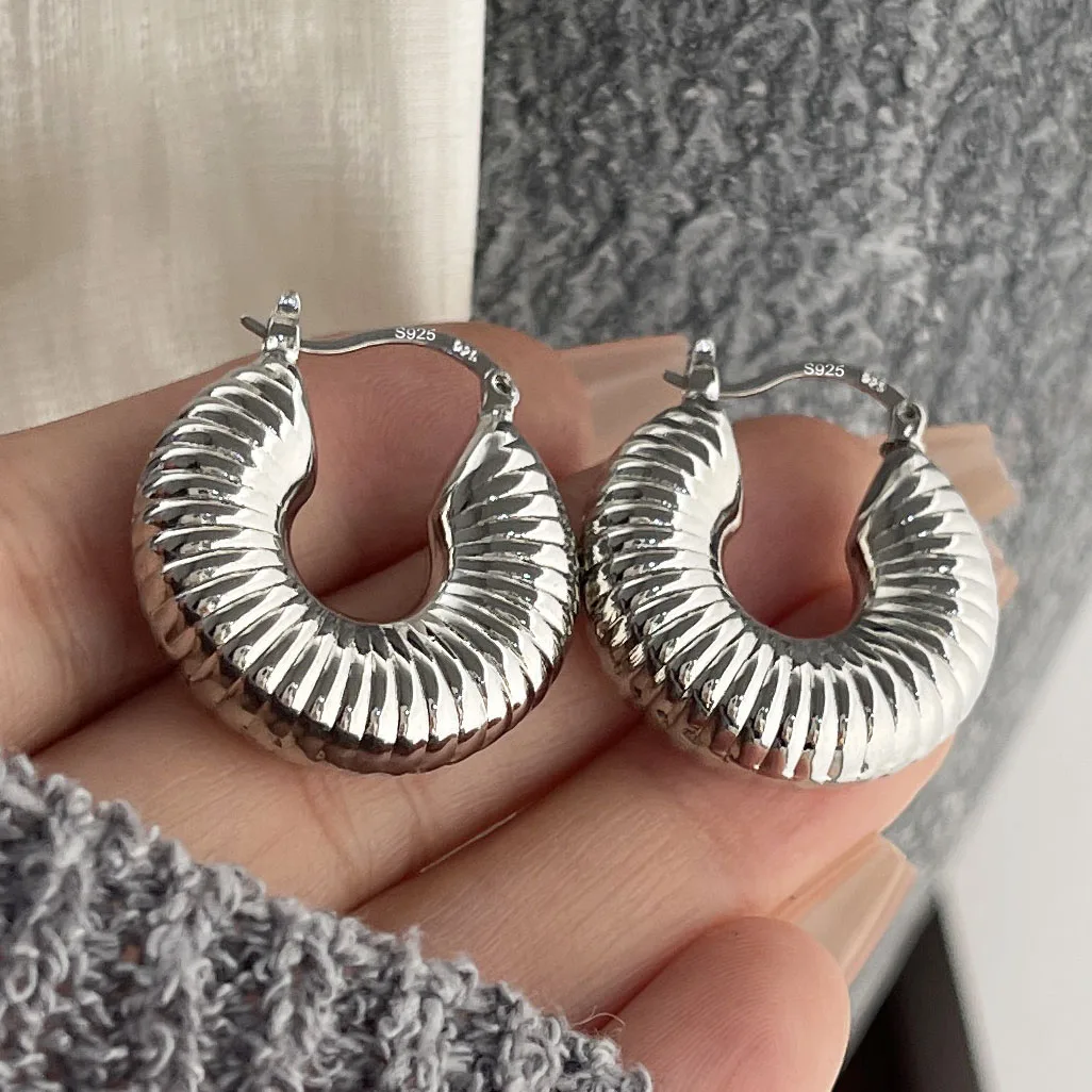 925 Sterling Silver Vintage Earrings For Women Geometric Simple Round Strip Earring Jewelry Prevent Allergy Accessories Gift