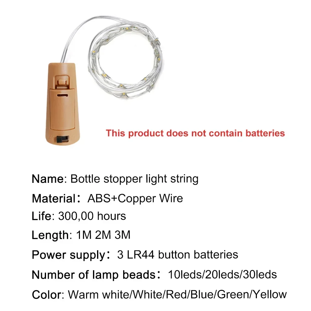 10PCS Wine Bottle Cork LED String Lights Holiday Fairy Lights Garland Christmas Tree Wedding Party Decor 1M 2M 3M Battery case