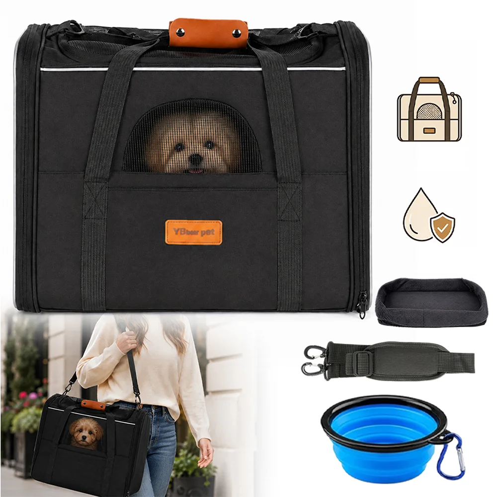 Borsa da trasporto pieghevole per animali domestici, accessori per auto, borsa a mano trasparente con finestra, 3 aperture di ventilazione laterali, 44x31x34 cm, borsa da viaggio per gatti e cuccioli,