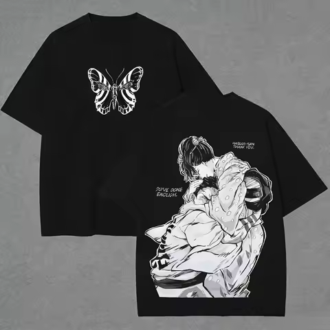 Demon Slayer Akaza Unisex Pure Cotton T-shirt 2026 Summer Hot Anime Print American Loose Casual Parent-child Short Sleeved Top
