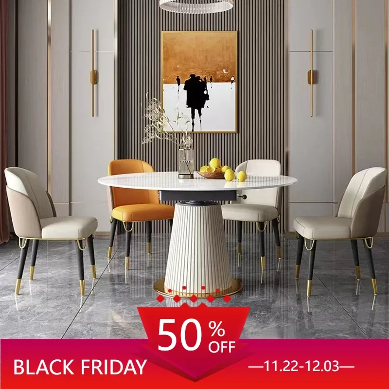 

Nordic Extendable Dining Tables Round Luxury Living Room Modern Dining Tables Kitchen Slate Mesa Comedor Home Furniture SR50DT