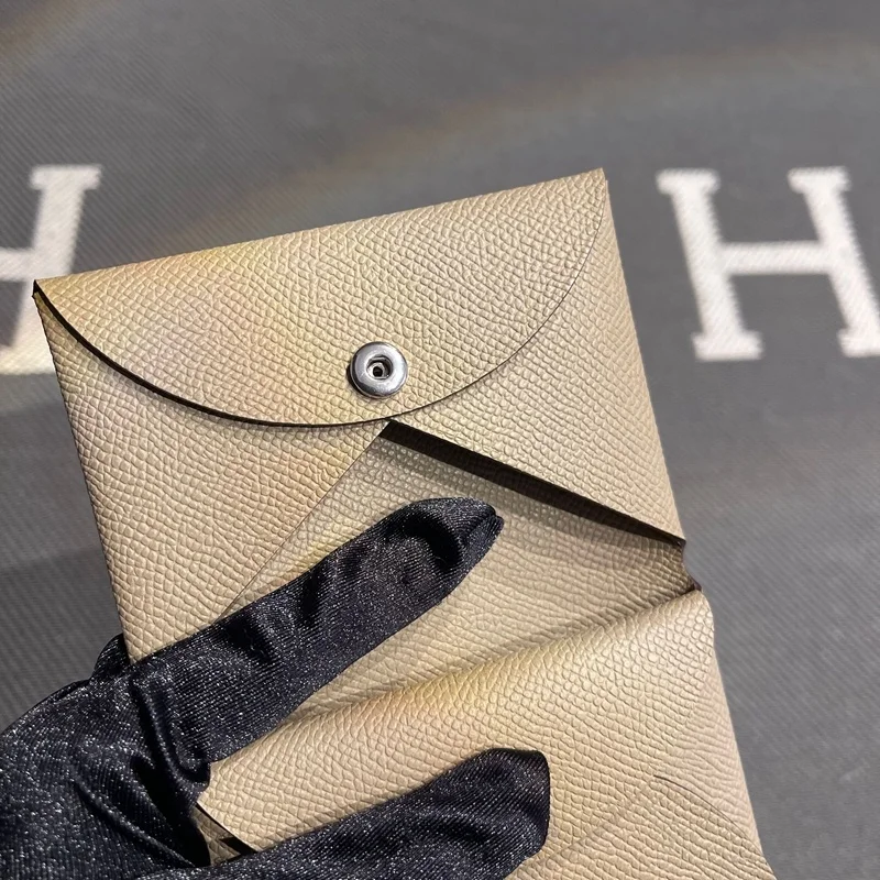 Genuine Leather Coin Key Document Pouch Double Button Snap Closure Coin Purse Key Holder ID Case in  Grey Color