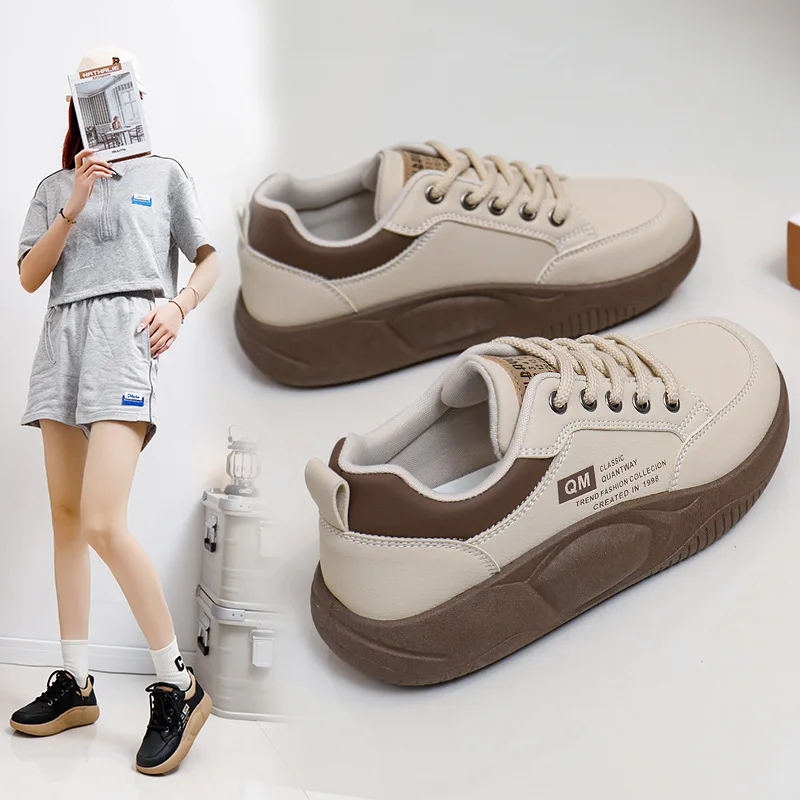 

White Shoes Women's Spring 2025 New Korean Edition Versatile Thick soled Le Fu Casual Shoes