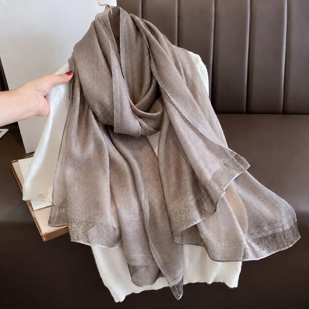 Vintage Large Size Imitation Silk Scarf Breathable Elegant Border Shawl Wrap Shawl For Women