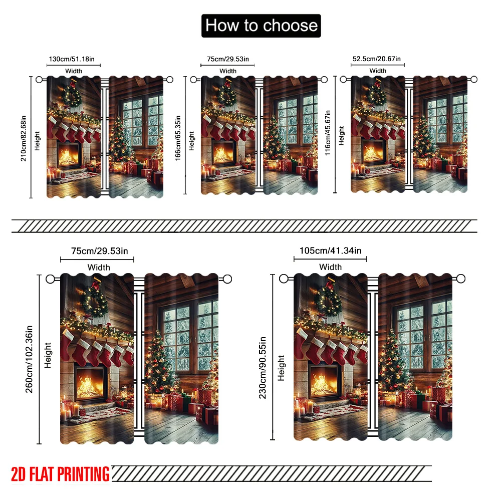 2 قطعة 2D الطباعة المسطحة عيد ميلاد سعيد نافذة الستائر مزرعة نمط عيد الميلاد المشهد دائم 100% البوليستر النسيج دون #3