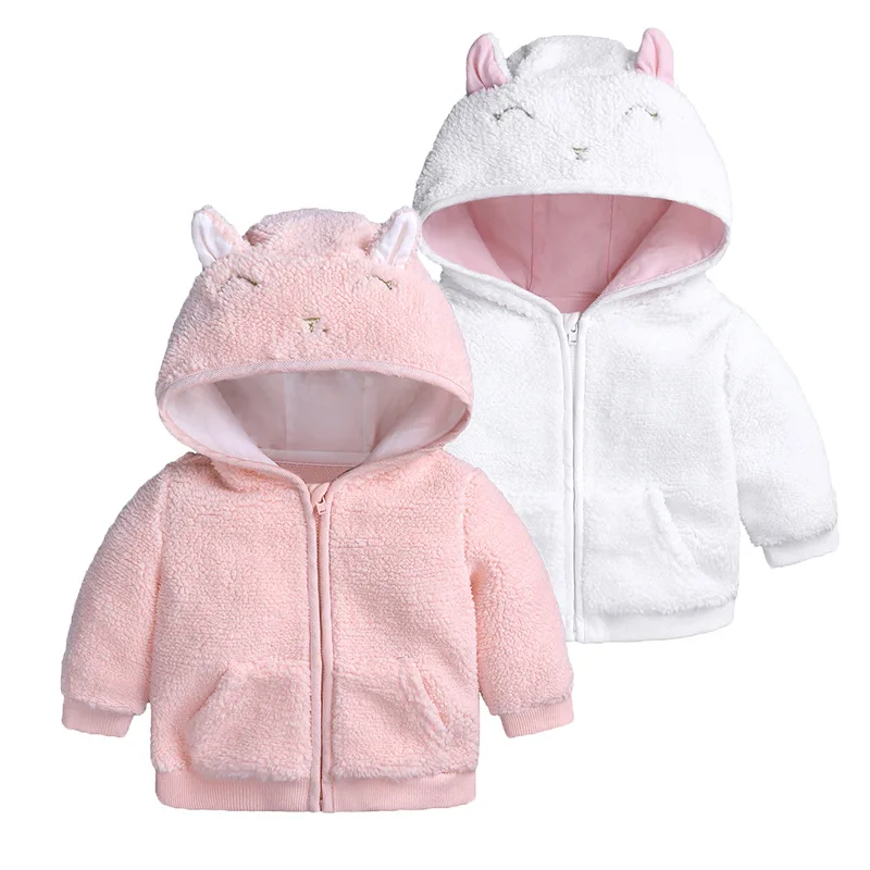 Baby Girls Jacket Autumn Winter Clothes for Toddler Kids Baby Gril Boy Cute Ear Zipper Solid Thick Hooded Coat Warm Outwear