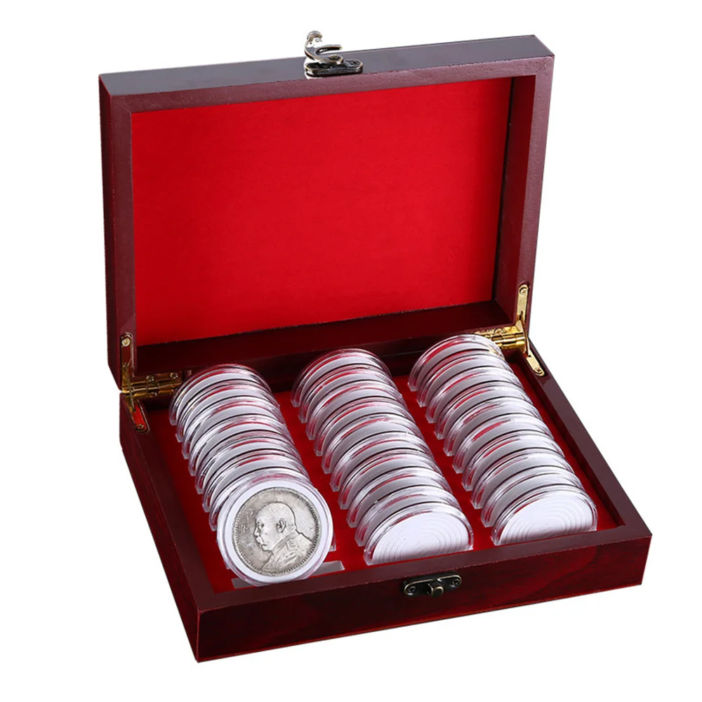 

Coin Collection Box Wood Wooden Coins Display Storage Case With Lock Coin Collector Display Commemorative Case Protection Box