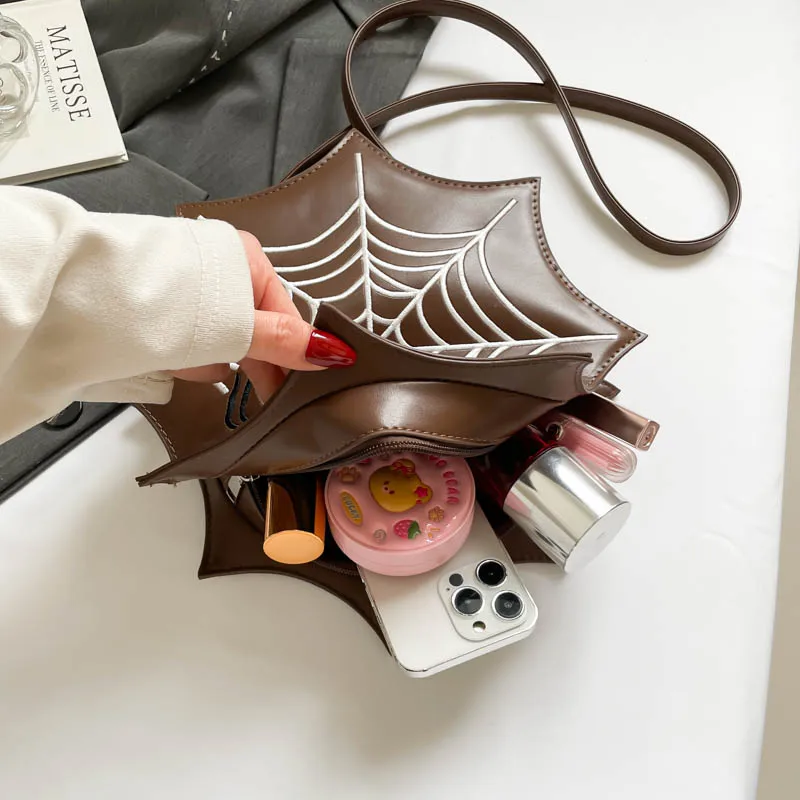 حقيبة مستديرة صغيرة للنساء على شكل شبكة العنكبوت حقيبة كروس لطيفة ومبتكرة حقيبة يد بسحاب محفظة للسيدات حقيبة ساعي البريد على الطراز القوطي #5