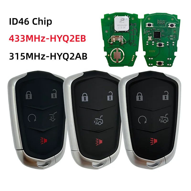 

HYQ2AB 315MHz HYQ2EB 433MHz ID46 Chip Remote Key Fob For Cadillac Escalade ESV XTS CTS CT6 ATS XT4 XT5 (2015-2019) 4/5Buttons