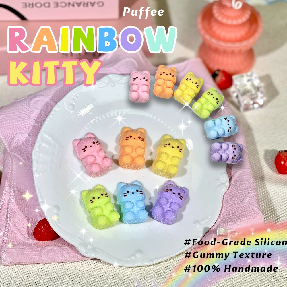 Rainbow Kitty Food-grade Silicone Squishy Toy, Handmade Taba Squishy, Gummy Soft Adhesive Squeeze Toy, Happy Game Spoof Pinching