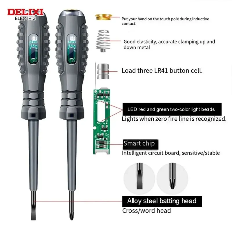 DELIXI ELECTRIC Test Pencil Voltage Non-contact Induction TestDetector Electrician Flat Screwdriver VoltmeterDetectingtheCircuit