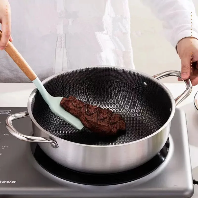 Stainless Steel Soup Pot Wok Honeycomb Non-Stick Pot Household Kitchen Cookware Hot Pot Induction Cooker Gas Stove Universal