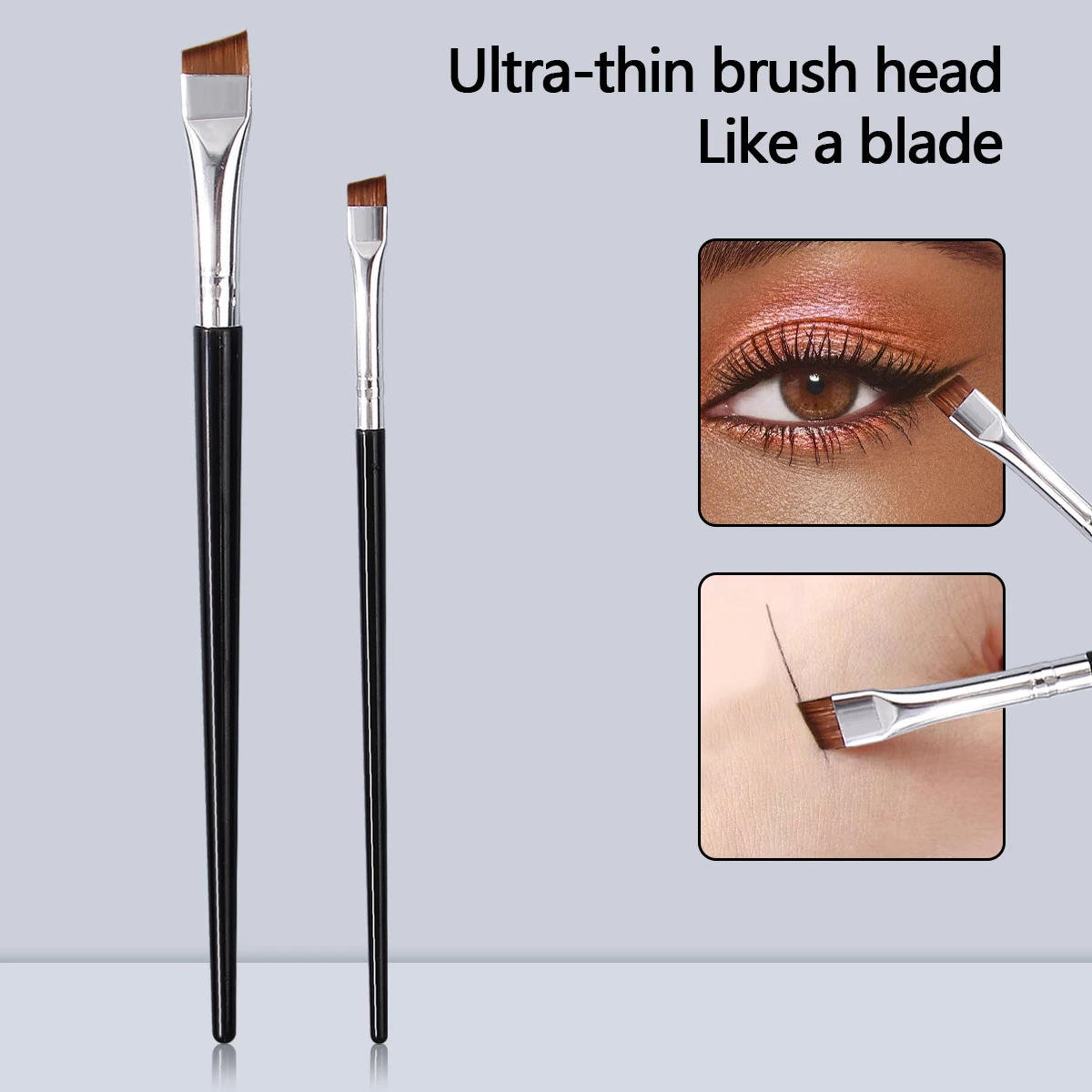 2本の超極細刃アイライナーブラシ、目と顔の細部まで、目の下のブラシ、眉毛ブラシ、ポータブルメイクブラシツール