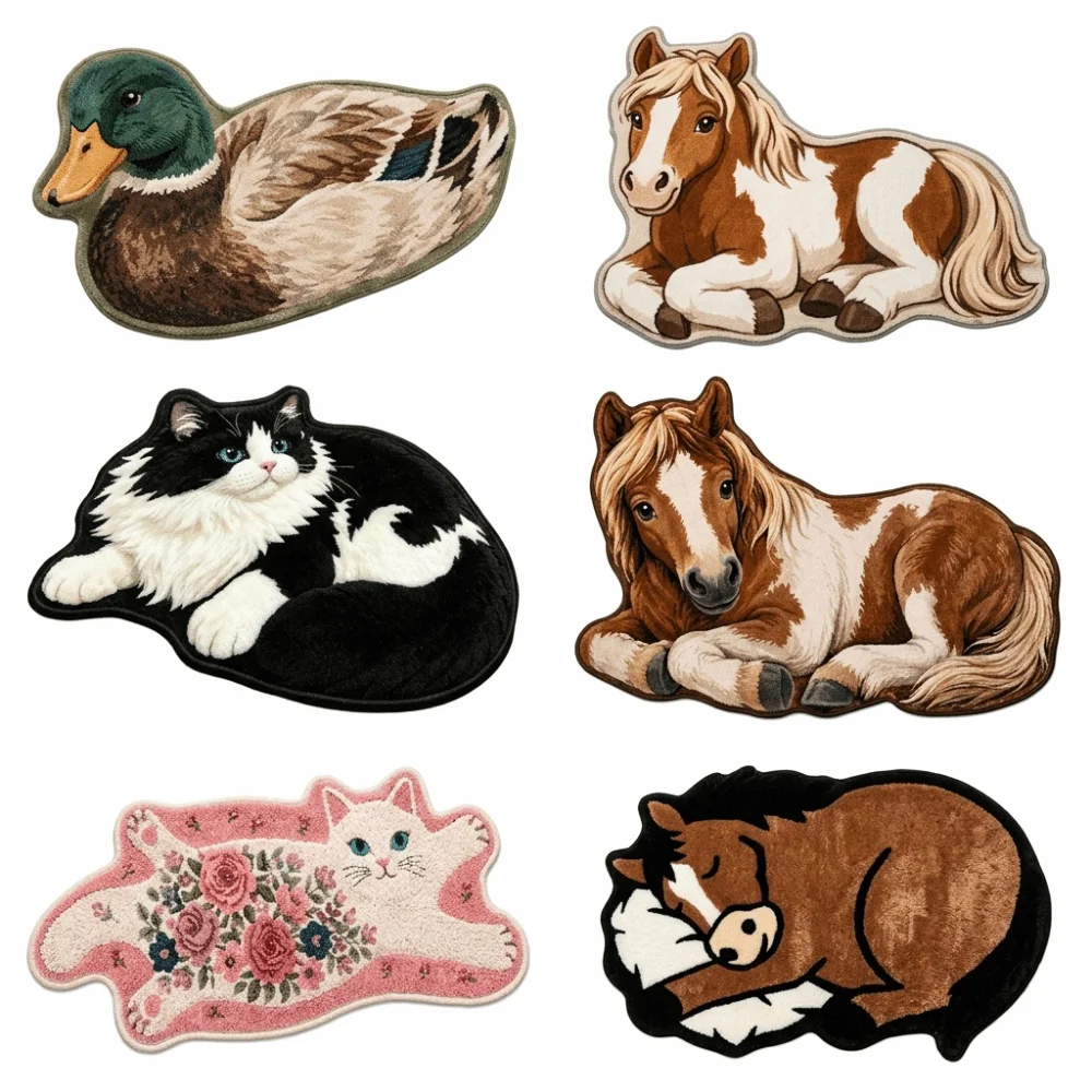 Comfortable Non-Slip Bedroom Rug Soft Stain Resistant Floor Rug Thick Construction Cartoon Animal Area Rug Home Living Room